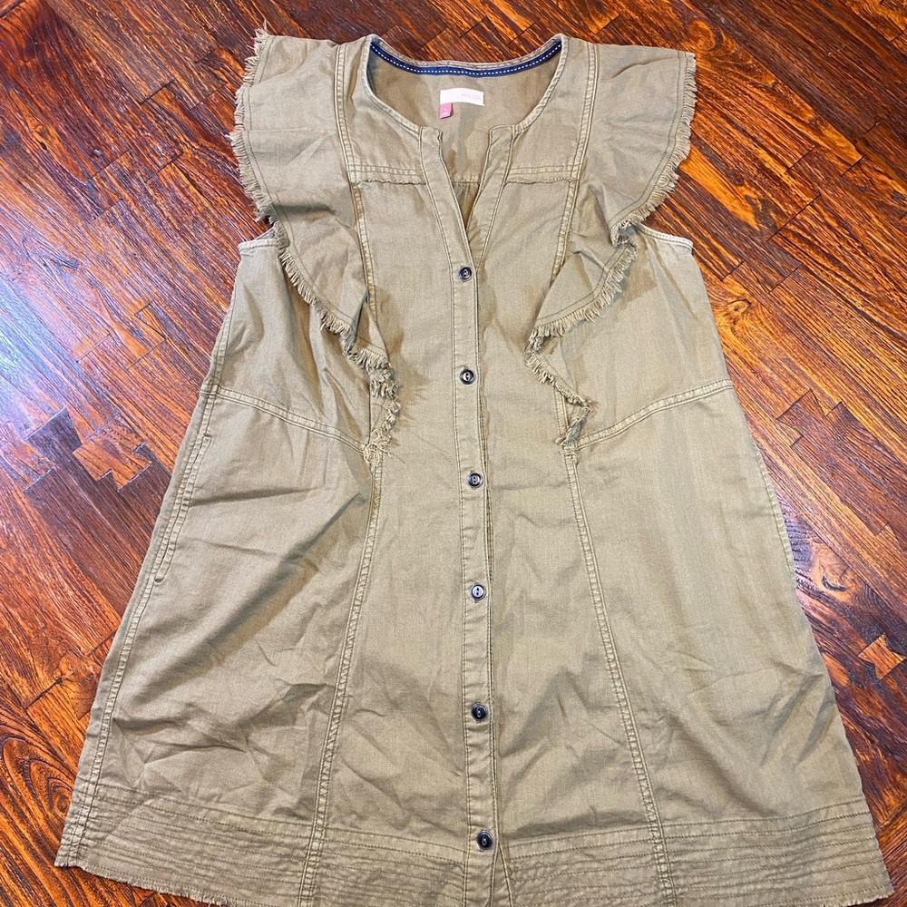Anthropologie Moss Pilcro flounced Tunic Dress Size M Cap Fringe Sleeve Button